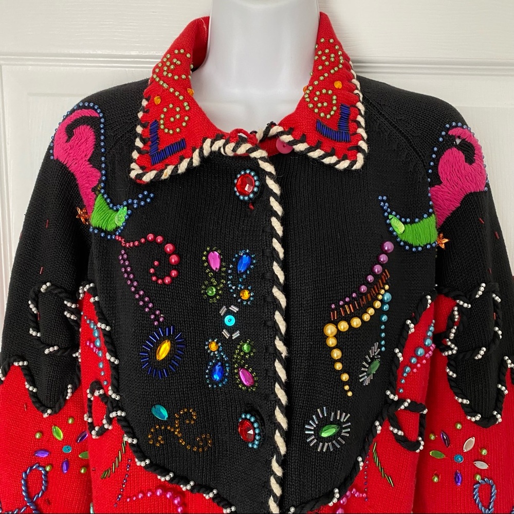 Vintage Michael Simon Rodeo Cowboy Cowgirl Beaded Christmas Sweater Small